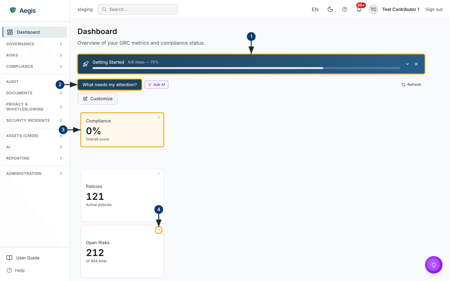 The standard frame: sidebar on the left, top bar across the top, working area filling the rest — /dashboard.